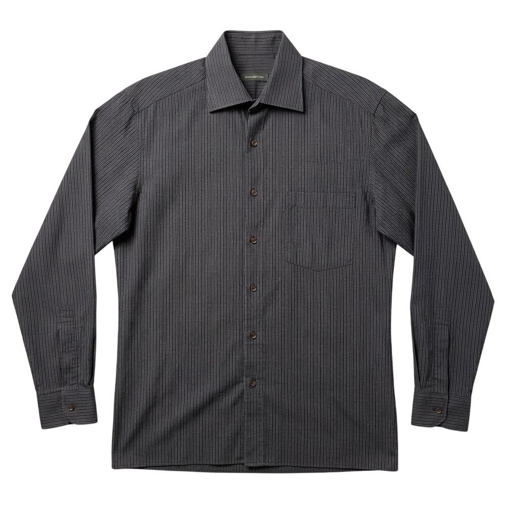 Ermenegildo Zegna Spread Collar Sport Shirt Brown Black Stripe Career Mens Large